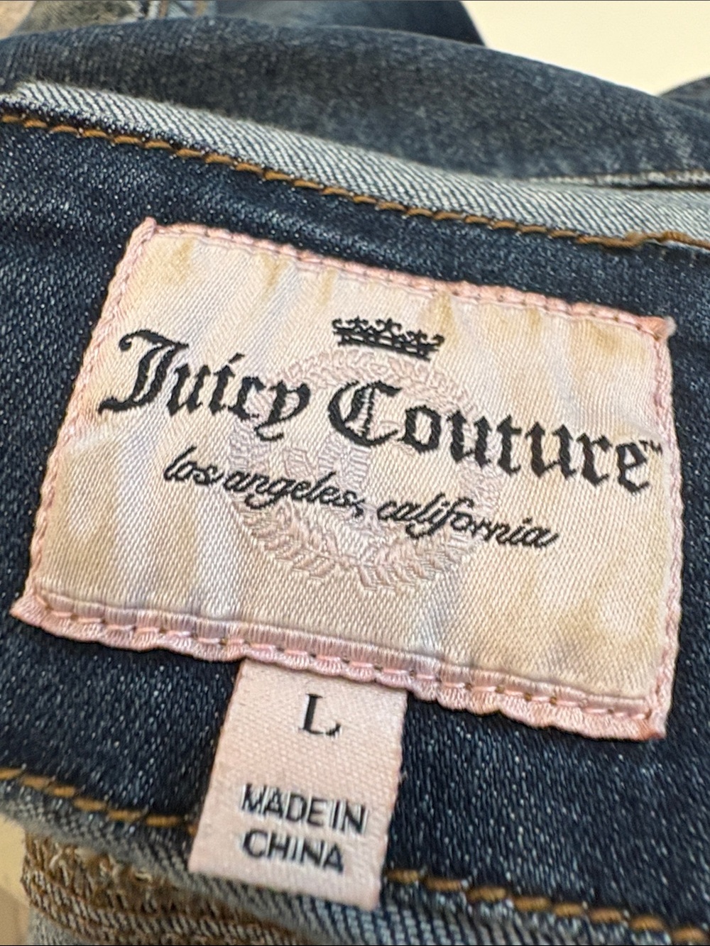 New Juicy Couture Dark Blue Denim Jacket with Branded Snap with Blingy accents L - Picture 7 of 8